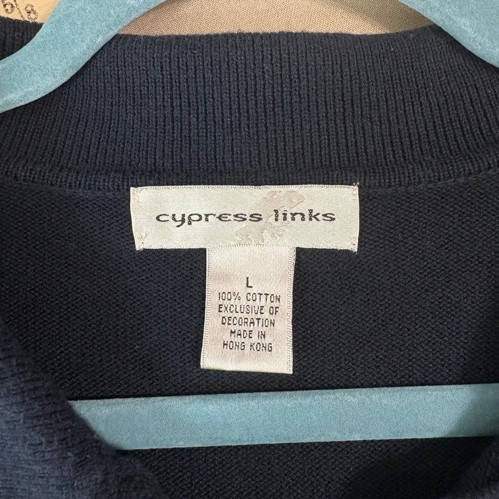 Cypress Links Sweater Mens Size Large Navy Blue Knit Golf Pullover Cotton Preppy